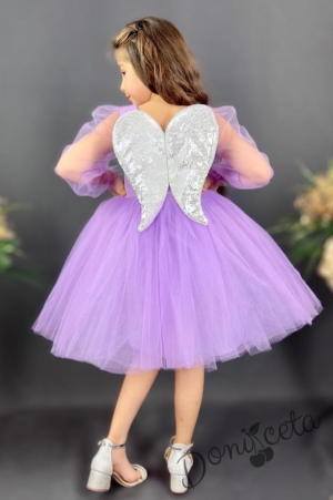 Официална детска рокля Рангелина  с дълъг в лилаво с ангелски крила 3
