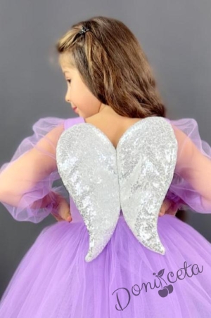 Официална детска рокля Рангелина  с дълъг в лилаво с ангелски крила 4