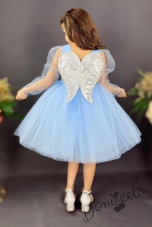 Официална детска рокля Рангелина  с дълъг в синьо с ангелски крила 2