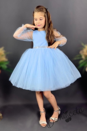 Официална детска рокля Рангелина  с дълъг в синьо с ангелски крила 4