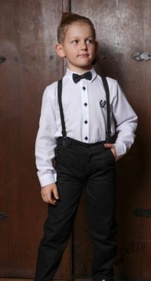 Детски комплек от ризав бяло,панталон, тиранти и папийонка в  черно 456576798