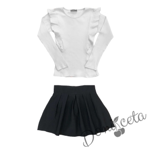 Комплект от пола в черно Ами и ефектна блуза с дълъг ръкав в бяло
