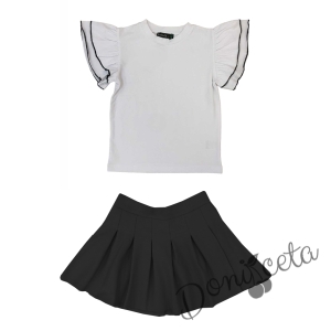 Комплект от пола в черно Ния и блуза в бяло с къдрици 1