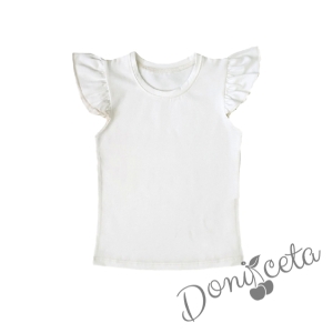 Комплект от детска блуза с къс ръкав тип крилце в бяло и пола в тъмносиньо 2