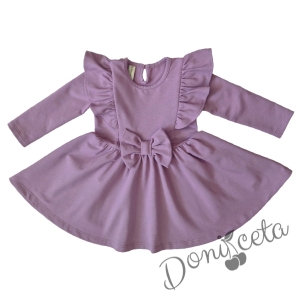 Детска рокля в лилаво с дълъг ръкав с панделка