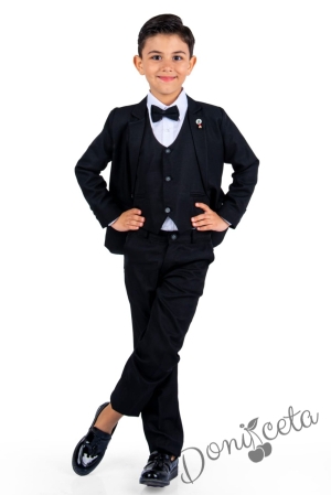 Официален костюм за момче от 5 части в черно