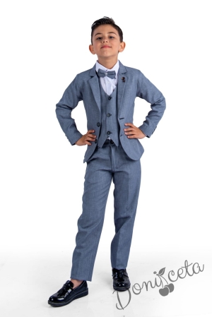 Официален костюм за момче от 5 части в сиво