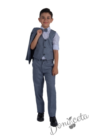 Официален костюм за момче от 5 части в сиво 2