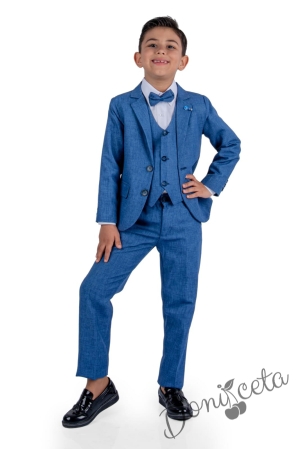 Официален костюм за момче от 5 части в синьо