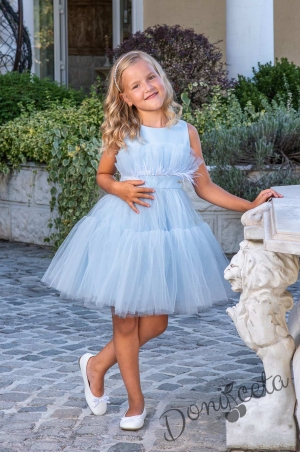 Официална детска рокля без ръкав с богат тюл в светлосиньо Анелия