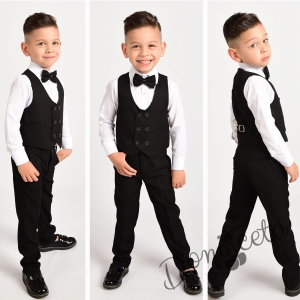Комплект в черно за момчеот 3 части риза в бяло, елек и панталон 