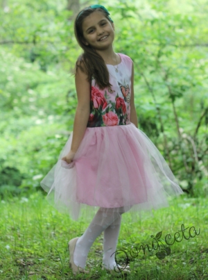 Лятна детска рокля с рози и тюл