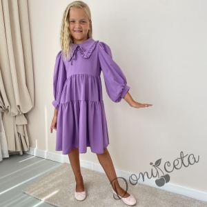  Детска нежна рокля с дълъг ръкав в лилаво с къдрици Contrast