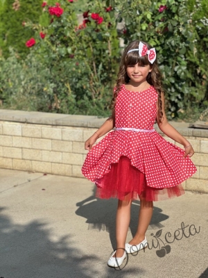 Официална детска рокля в червено на бели точки