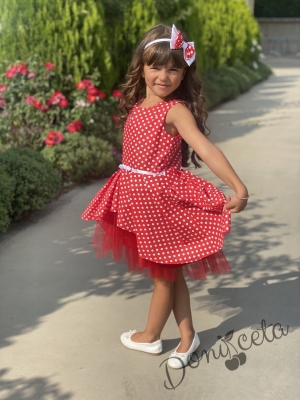 Официална детска рокля в червено на бели точки2