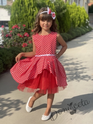 Официална детска рокля в червено на бели точки3
