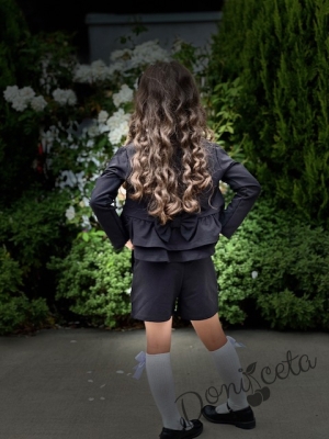 Комплект за момиче от  3 части-къси панталонки, риза с панделка и сако в черно6