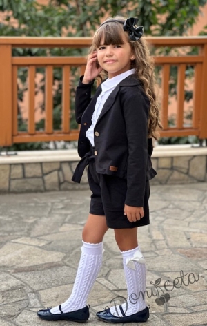 Детски комплект за момиче от къси панталонки и сако в черно 65455468
