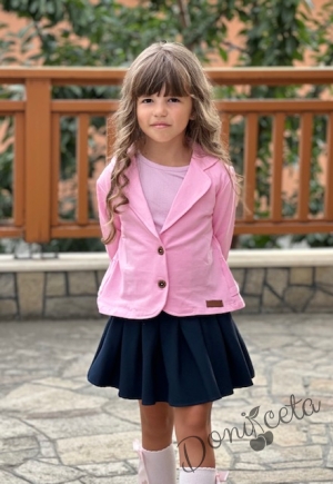 Комплект за момиче от пола в тъмносиньо и сако в розово