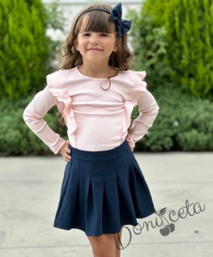 Релефна детска блуза за момиче с дълъг ръкав и къдрици в розово