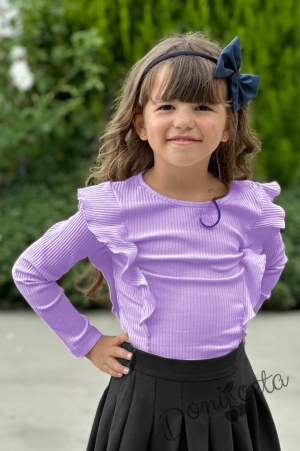 Детска блуза за момиче с дълъг ръкав и къдрици в лилаво