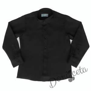 Детска риза с дълъг ръкав за момче в черно без яка