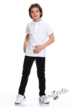 Комплект за момче от панталон Contrast в черно и риза с къс ръкав в бяло