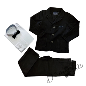 Комплект от 4 части за момче - панталон и сако в черно Contrast, риза с дълъг ръкав в бяло и папийонка 1