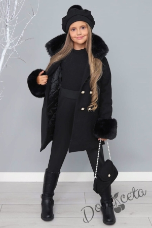Комплект от 5 части в черно - палто, шапка, чанта , клин и блуза с дълъг ръкав 1