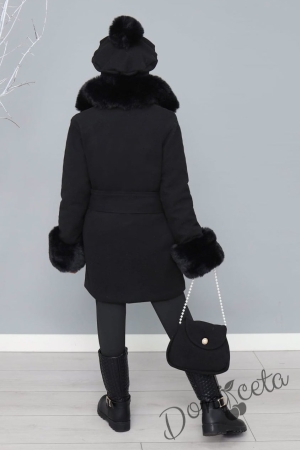 Комплект от 5 части в черно - палто, шапка, чанта , клин и блуза с дълъг ръкав 4