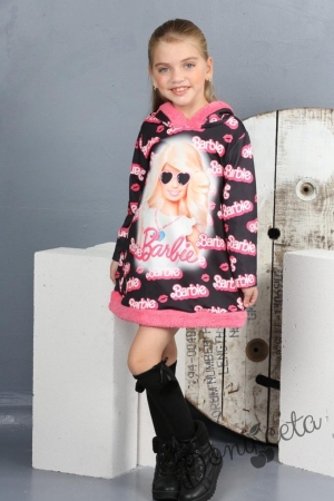 Детска официална рокля в черно и розово тип суитшърт с качулка 23456787034