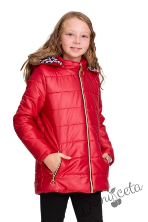 Детско зимно яке с качулка за момиче в червено