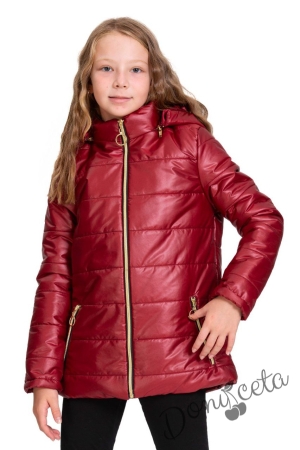 Детско зимно яке с качулка за момиче в бордо