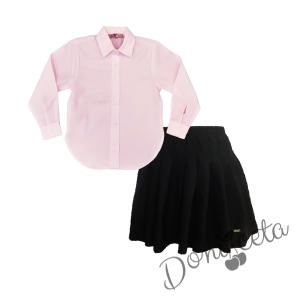 Комплект от пола в черно Мая и риза с дълъг ръкав с в розово Анди 1