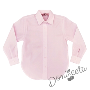 Комплект от пола в тъносиньо Мая и риза с дълъг ръкав с в розово Анди 2