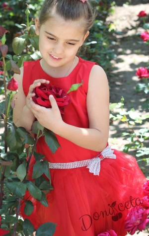 Официална детска рокля с тюл в червено