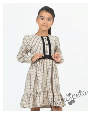 Детска рокля в бежово каре с чантичка Полина 4