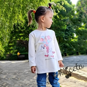 Детска блуза с дълъг ръкав в екрю с Пони/Еднорог