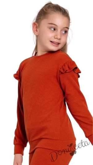 Детски комплект от блуза с къдрици и панталон в червено с подарък 2