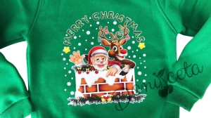 Коледна ватирана блуза за момче с Дядо Коледа и еленът Рудолф в зелено 2