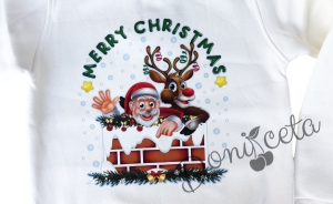 Коледна ватирана блуза за момче с Дядо Коледа и еленът Рудолф в бяло 2