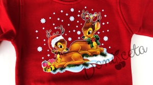 Коледна ватирана блуза за момиче с две еленчета в червено 2