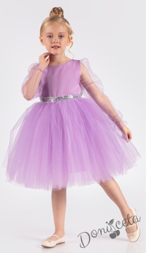 Официална детска рокля Рангелина  с дълъг в лилаво с ангелски крила