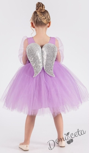 Официална детска рокля Рангелина  с дълъг в лилаво с ангелски крила 5