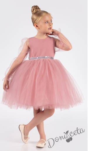 Официална детска рокля Рангелина  с дълъг в пепел от рози с ангелски крила 6