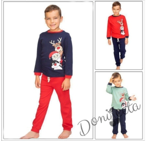 Пухкава пижама за момче в тъмносиньо и червено с Дядо Коледа, еленче и пингвинче 2