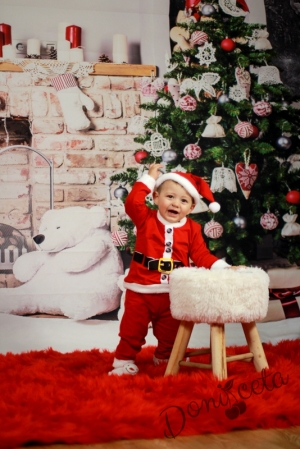 Коледен памучен комплект в червено - костюм на Дядо Коледа 2