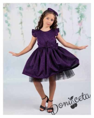 Официална детска рокля с къс ръкав брокат Канди в лилаво