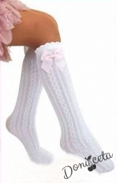 Детски комплект за момиче от пола каре, блуза в бяло с коледна картинка на момиче и фигурални чорапи 5