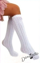 Детски комплект за момиче от пола каре, блуза в бяло с коледна картинка на момиче и фигурални чорапи 6